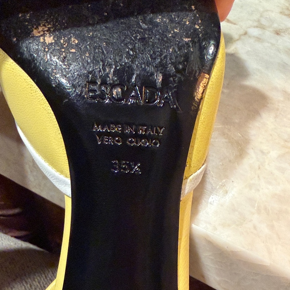 Escada Yellow Pointed Toe Slingback Heels - Picture 12 of 16